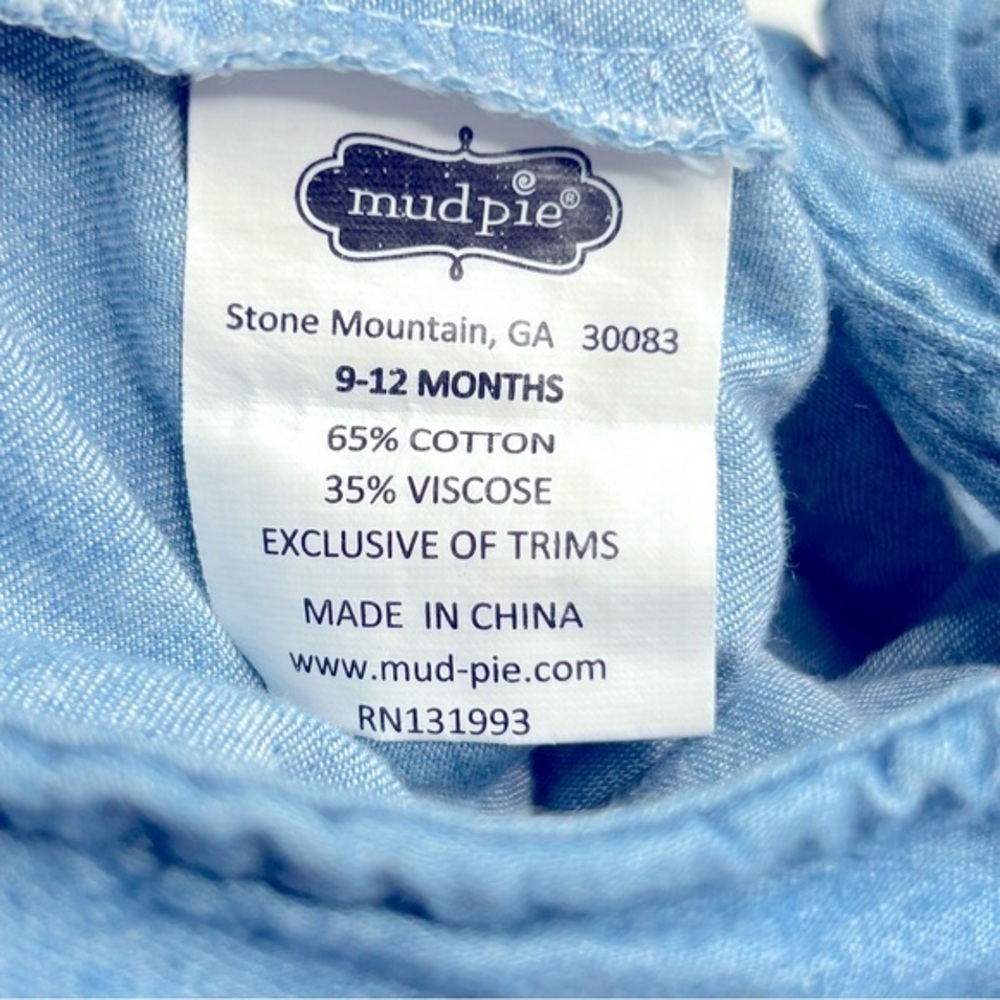 Mudpie Mini Sailor‎ Chambray Ruffle Romper Size 9-12 Months - Picture 6 of 6